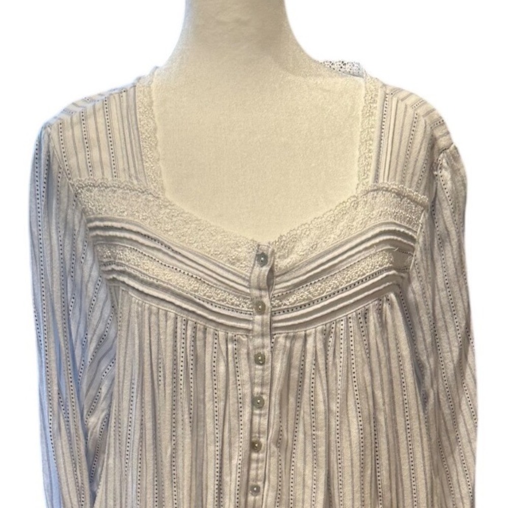 Eileen West Womens Blue White Striped Lace Trim Cotton Rayon Nightgown Large